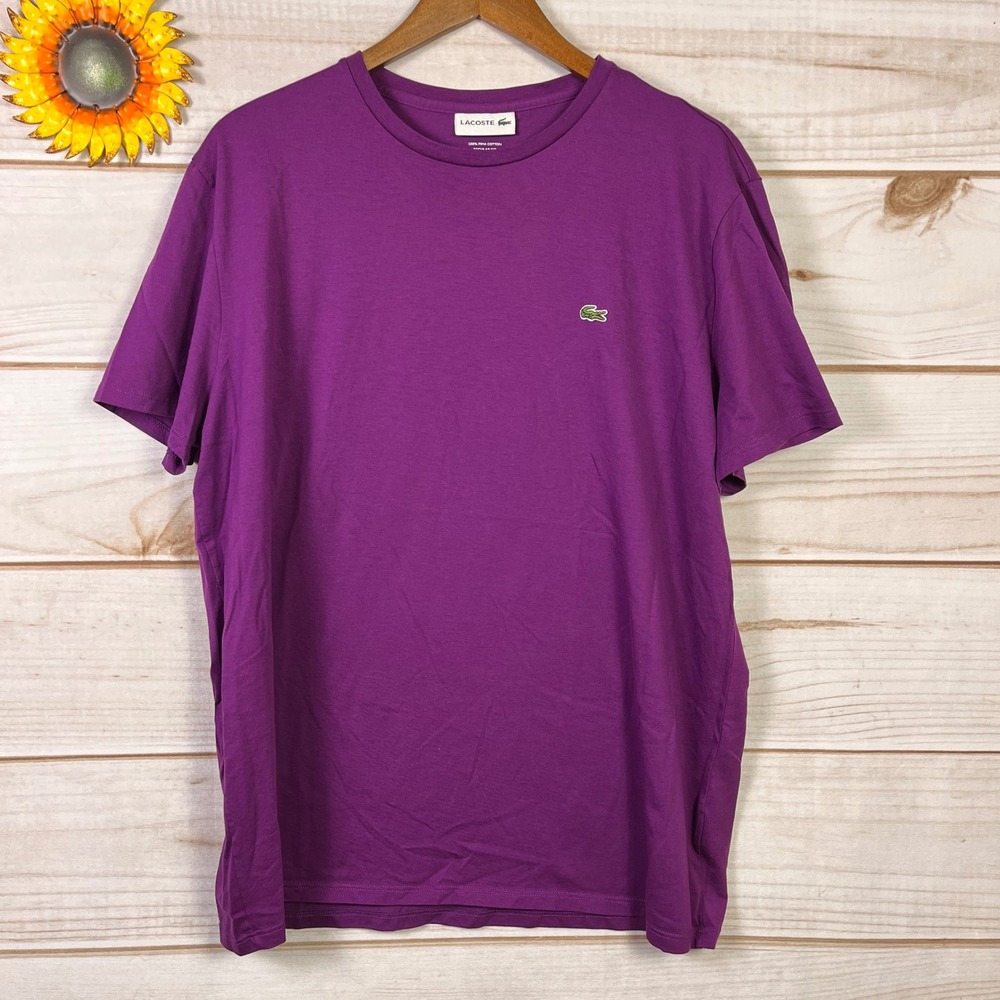 Lacoste‎ Mens Pima Cotton Regular Fit T-Shirt Purple Short Sleeve Logo XXL FR 7
